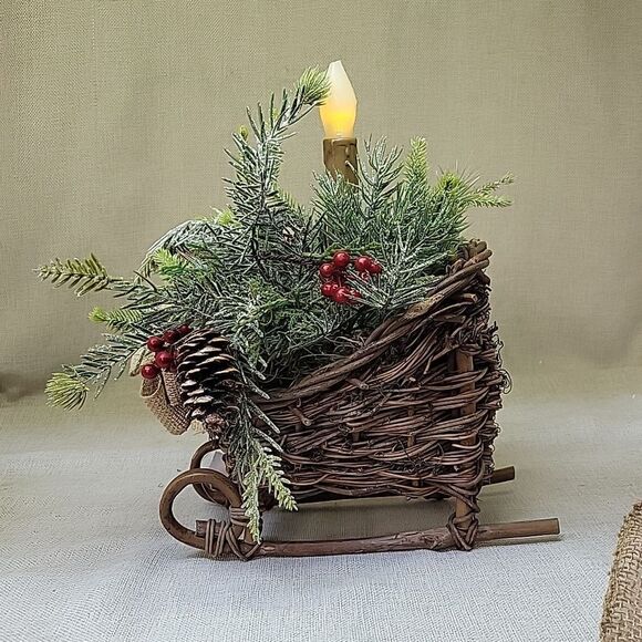 Vintage Rustic Santa, sleigh and vtg. Flannel runner - Picture 8 of 14